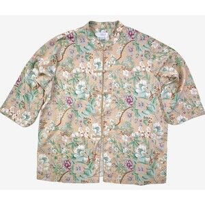 Asian Floral Mandarin Collar Frog Button Lounge Top Cotton Chinoiserie L